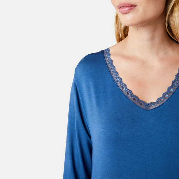 Jacqueline Bambus Nachthemd mit langen Ärmeln - staubig blau