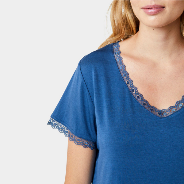 Jordan Bambus Kurzarm-Nachthemd - staubig blau