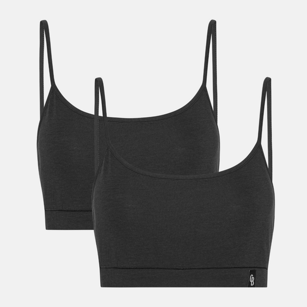 Schwarzes Bambus-BH-Top mit dünnem Träger - 2er-Pack