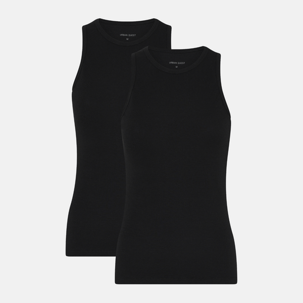 2er-Pack Bambus-Tank-Top in Rippe - Schwarz