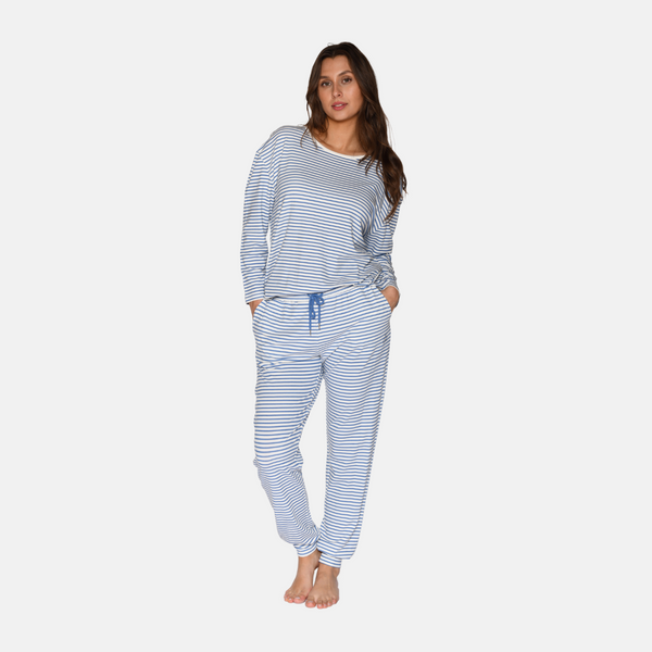 Betty bamboo night trousers - hellblau gestreift