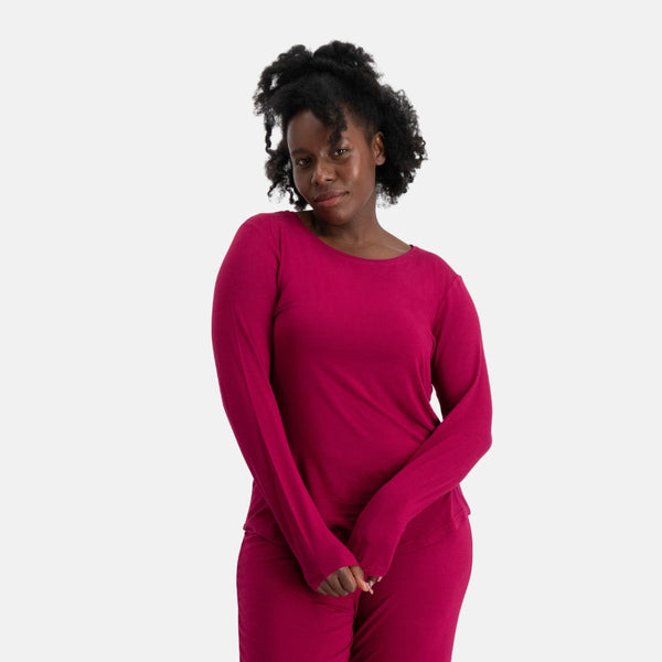Nina Bordeaux langærmet pyjamassæt fra Bamboo Basics