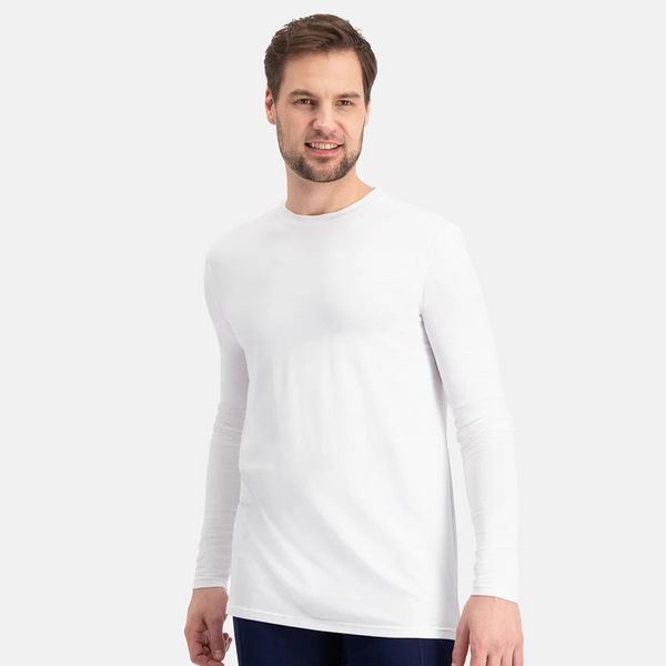 Ralph Bambus Langarm-T-Shirt mit Rundhalsausschnitt - Weiß 2er Pack