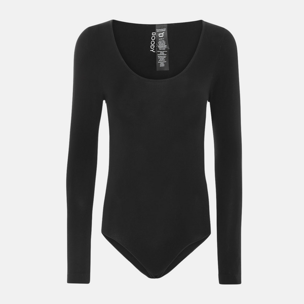 Schwarzer Bambus-Bodystocking mit langen Ärmeln
