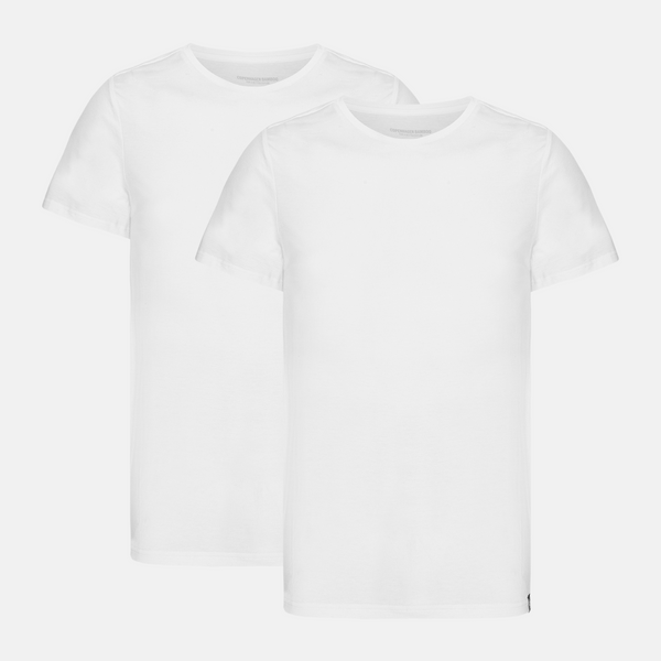 Weiße schmal geschnittene Bambus-T-Shirts mit Rundhalsausschnitt - 2er-Pack