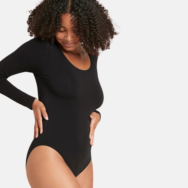 Schwarzer Bambus-Bodystocking mit langen Ärmeln