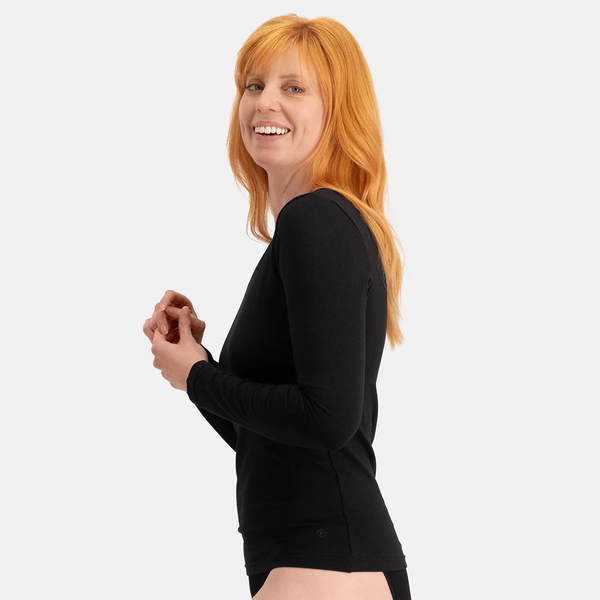 Liv Bambus V-Ausschnitt Langarm-T-Shirt - schwarz 2er Pack