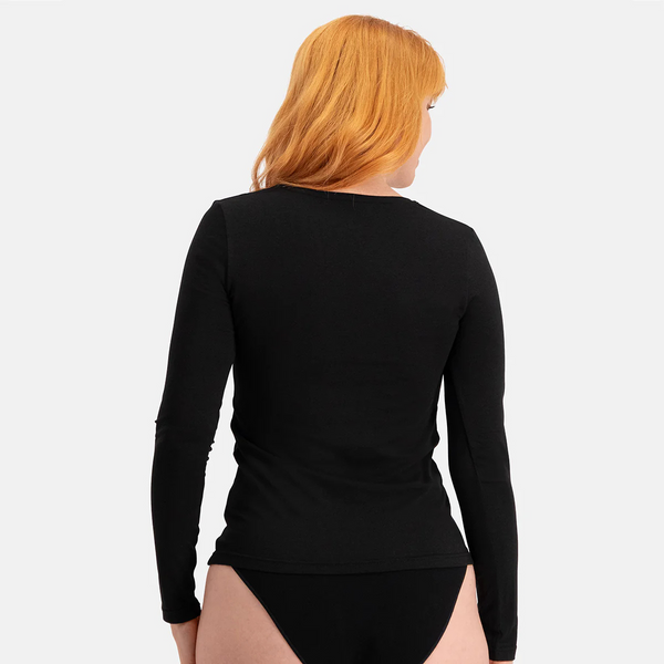 Liv Bambus V-Ausschnitt Langarm-T-Shirt - schwarz 2er Pack