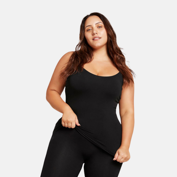 Schwarzes Bambus-Top mit dünnen Trägern