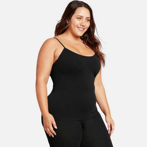 Schwarzes Bambus-Top mit dünnen Trägern