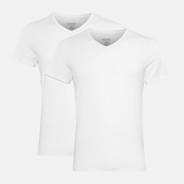 2 weiße Slim Fit T-Shirts mit Bambus-V-Ausschnitt