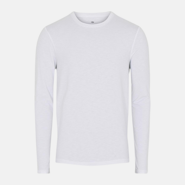 Weißes Bambus-T-Shirt mit Rundhalsausschnitt und langen Ärmeln