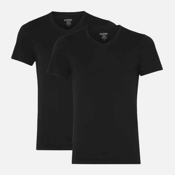 2 schwarzes schmal geschnittenes Bambus-T-Shirt mit V-Ausschnitt
