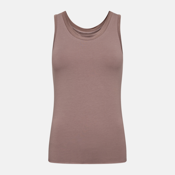 Taupefarbenes Tanktop aus Bambus mit femininen Details