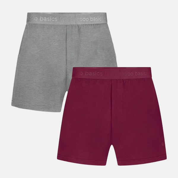 2 pak bambus boxershorts i grå og bordeaux fra Bamboo Basics