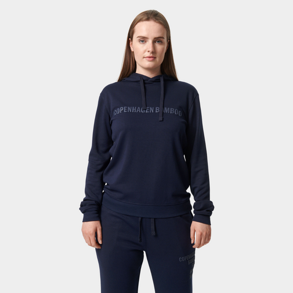 Marineblauer Bambus-Kapuzenpullover mit Logo
