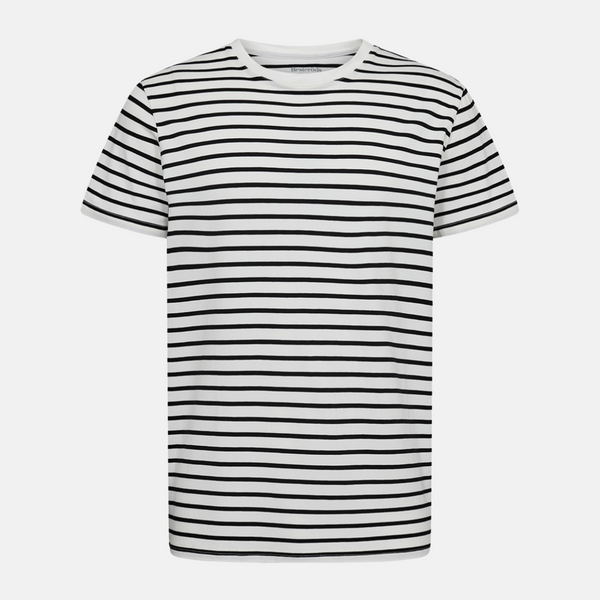 Schwarz-weiß gestreiftes Bambus-T-Shirt mit Rundhalsausschnitt