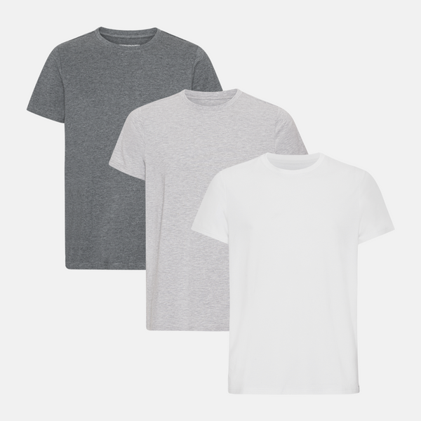 3er-Pack Bambus-T-Shirt dunkelgrau melange/hellgrau/weiß
