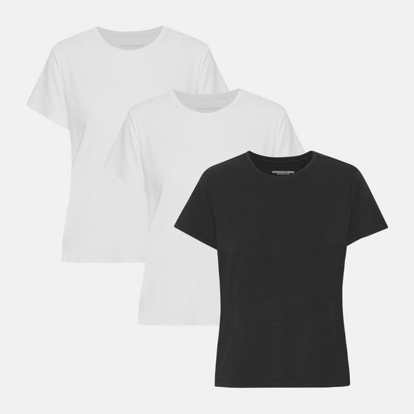 3er-Pack Bambus-T-Shirt weiß/weiß/schwarz