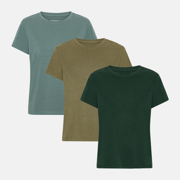 3er-Pack Bambus-T-Shirt balsamgrün/oliv/grün