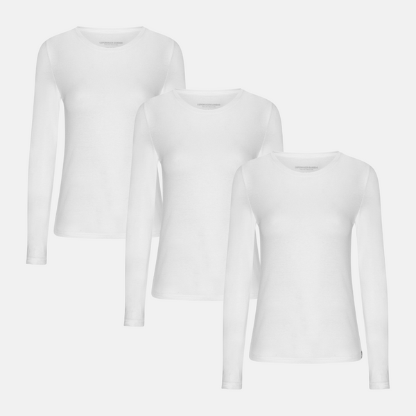 3er-Pack weißes Langarm-Bambus-T-Shirt