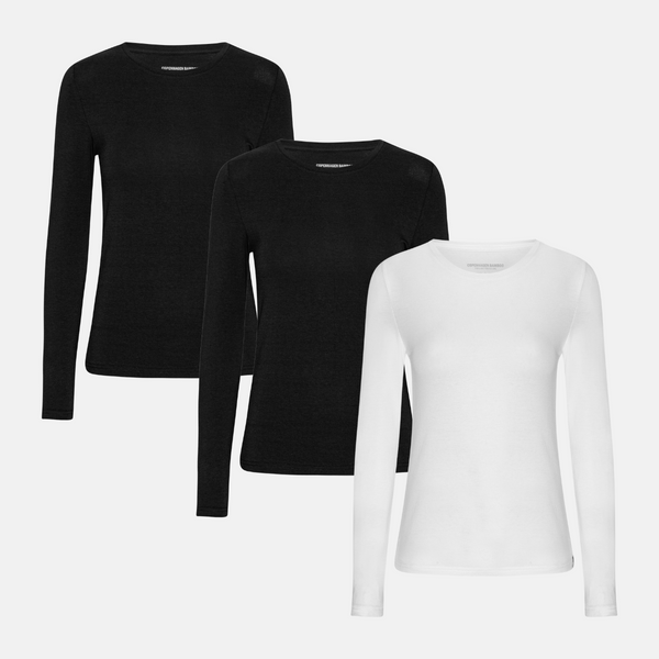 3er Pack Langarm-T-Shirt schwarz/schwarz/weiß