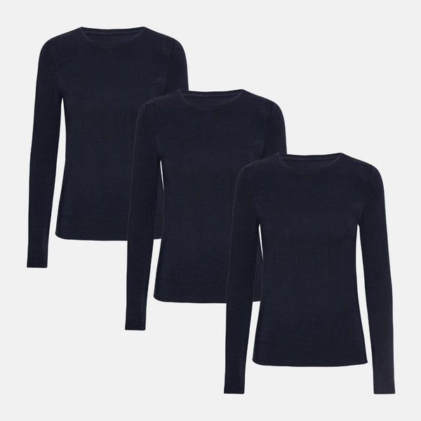 3er-Pack marineblaues Langarm-T-Shirt