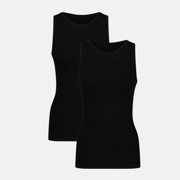 Fluss Rippe Bambus Tank Top - schwarz 2er Pack