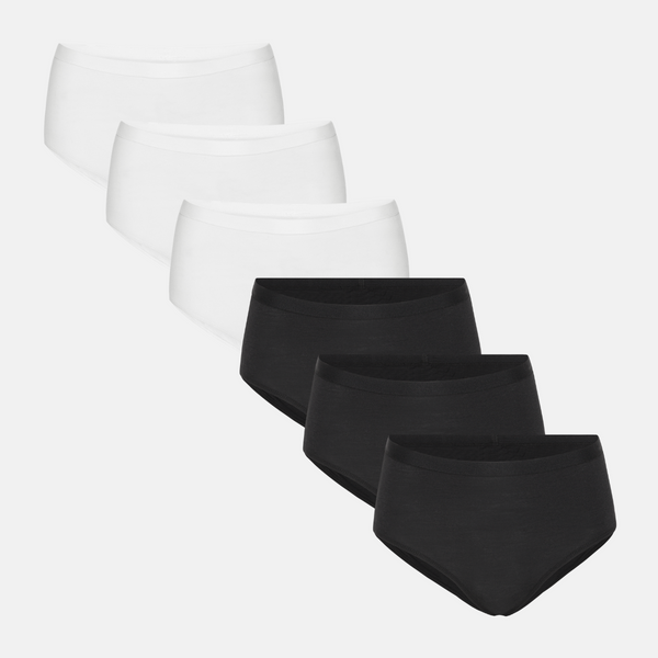 6er-Pack Bambus-Maxislips schwarz/weiß