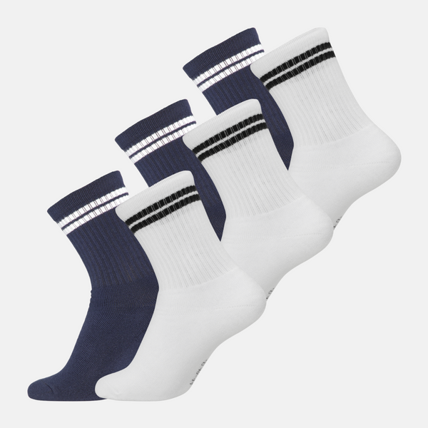 6 Paar Bambus-Tennissocken weiß mit schwarzen Streifen/navy mit weißen Streifen