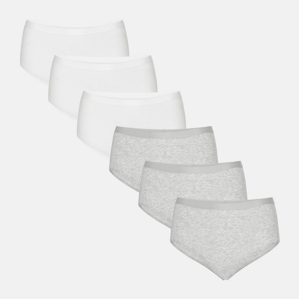 6er-Pack Bambus-Maxislips weiß/grau