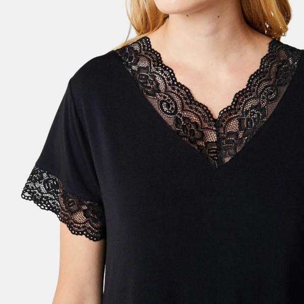 Karita Bambus Kurzarm Nachthemd - schwarz