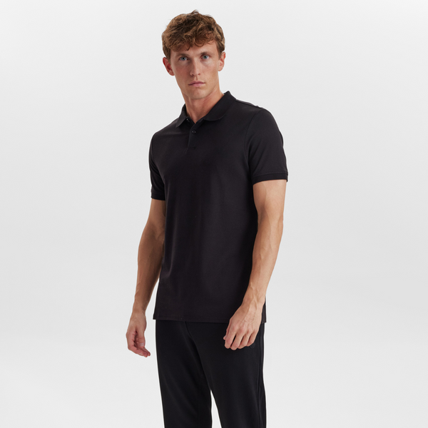 Schwarzes Piqué-Bambus-Poloshirt