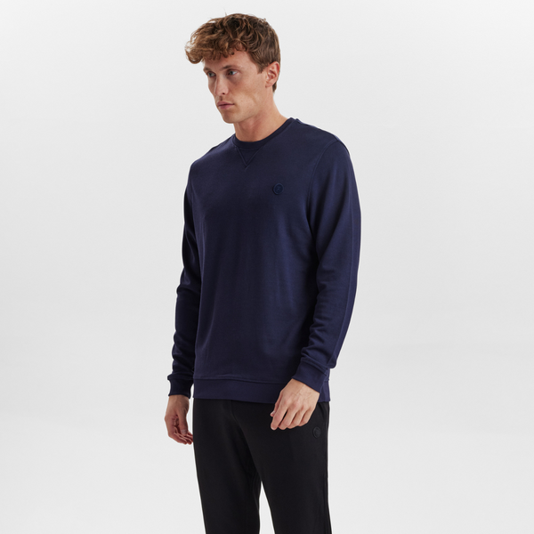 Marineblaues Sweatshirt mit Abzeichen aus Bambus