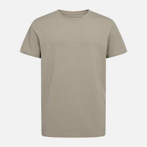 Dunkles khakifarbenes Bambus-T-Shirt mit Rundhalsausschnitt
