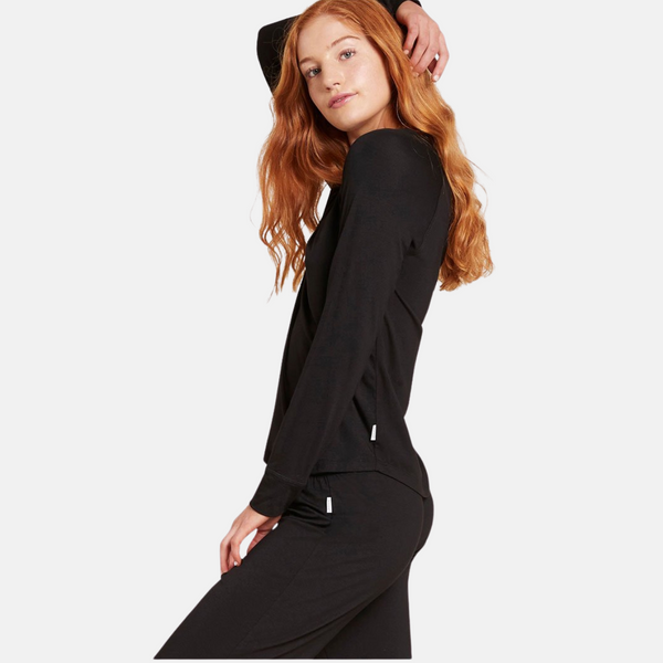 Schwarzes langärmeliges Raglan-Bambus-Lounge-T-Shirt