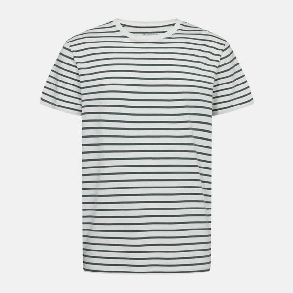 Grün/weiß gestreiftes Bambus-T-Shirt mit Rundhalsausschnitt