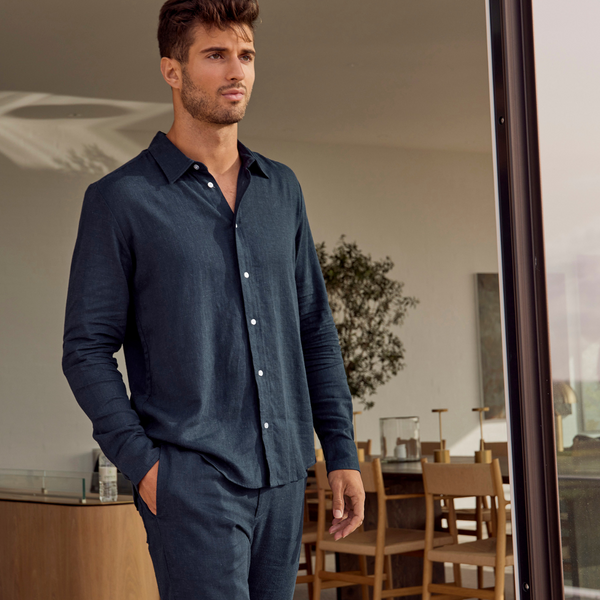 Marineblaue Hose aus Bambus und Leinen