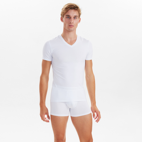 2 weiße Slim Fit T-Shirts mit Bambus-V-Ausschnitt