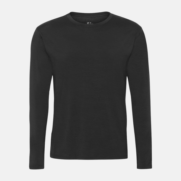Schwarzes langärmeliges Bambus-T-Shirt mit Rundhalsausschnitt