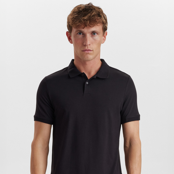 Schwarzes Piqué-Bambus-Poloshirt