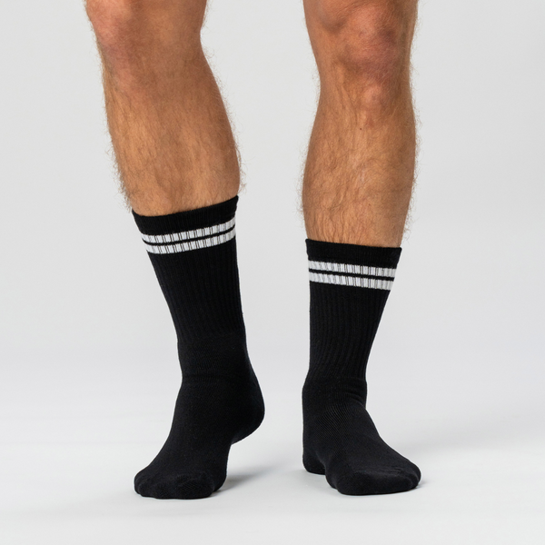 6 Paar Bambus-Tennissocken schwarz mit weißen Streifen/navy mit weißen Streifen