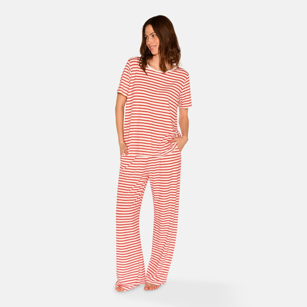 Bea Kurzarm-Bambus-T-Shirt - Rot gestreift