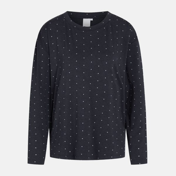 Britt Langarm-Bambus-Nachthemd navy mit Punkten