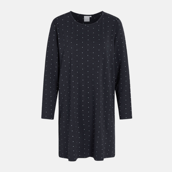Bea Langarm-Bambus-Nachthemd navy mit Punkten