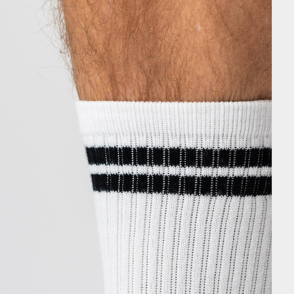 3 Paar weiße Tennissocken aus Bambus mit schwarzen Streifen