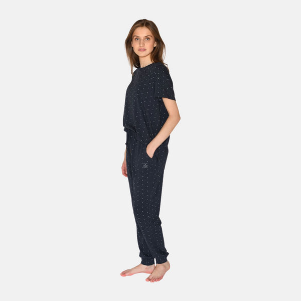Bea Kurzarm-Bambus-T-Shirt navy mit Tupfen