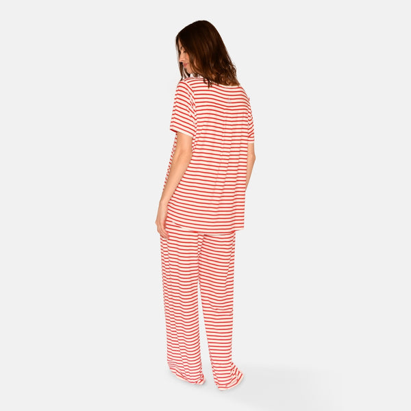 Bea Kurzarm-Bambus-T-Shirt - Rot gestreift