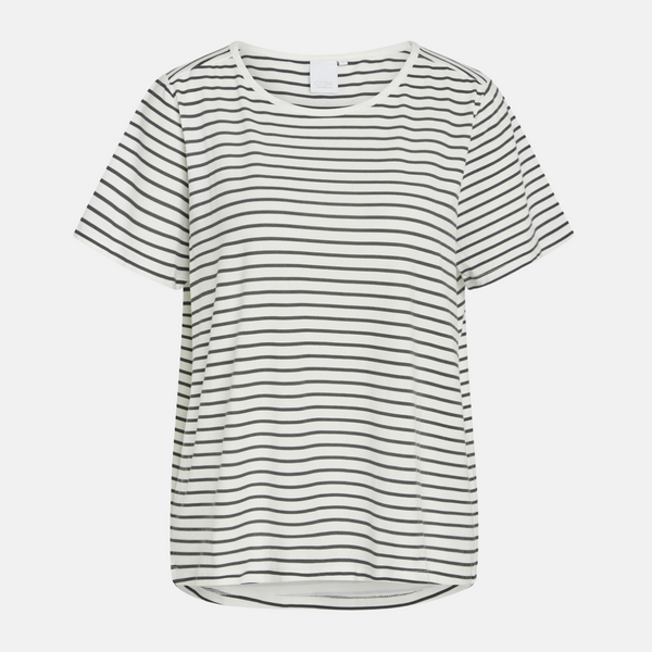 Bea Kurzarm-Bambus-T-Shirt weiß grau gestreift