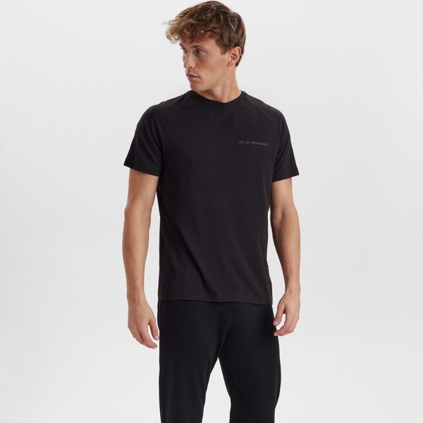 Schwarzes Bambus-T-Shirt mit Rundhalsausschnitt und Raglanärmeln